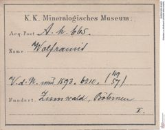 Etiketten zu Wolframit (NHMW-MIN-Ah665)